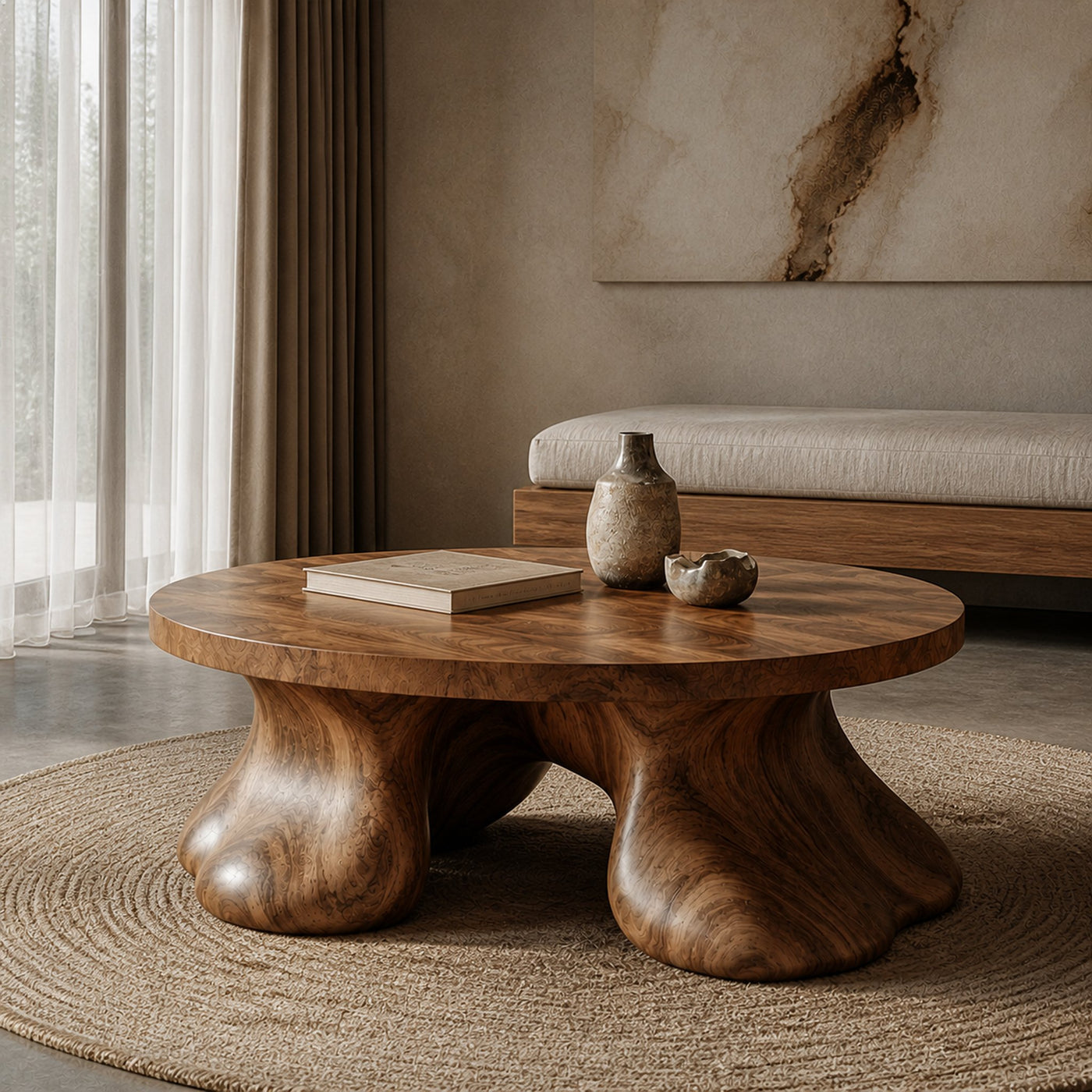 Sculptural Coffee Table With Organic Freeform Top For Living Room