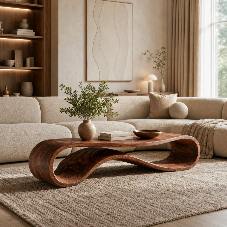 Sculptural Coffee Table With Undulating Base For Luxury Living Room