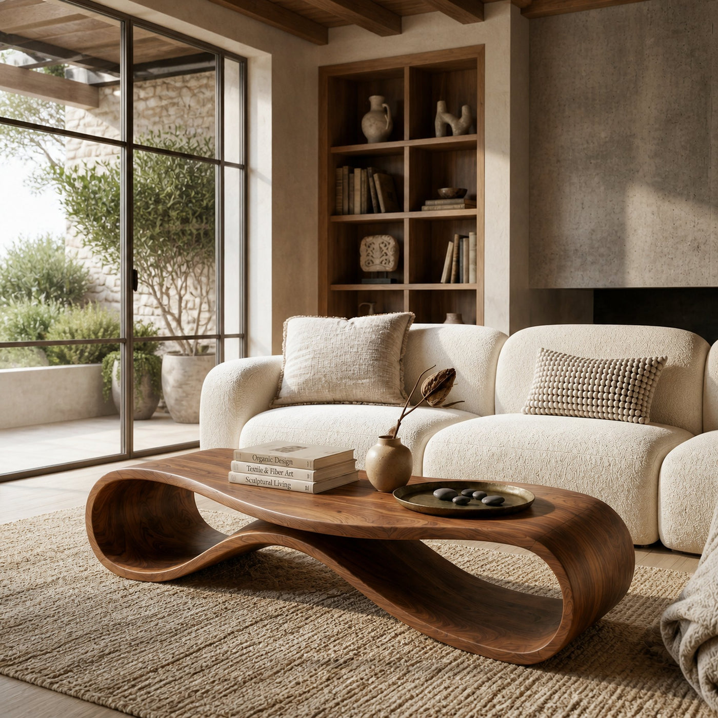 Sculptural Coffee Table With Undulating Base For Luxury Living Room - product view 6