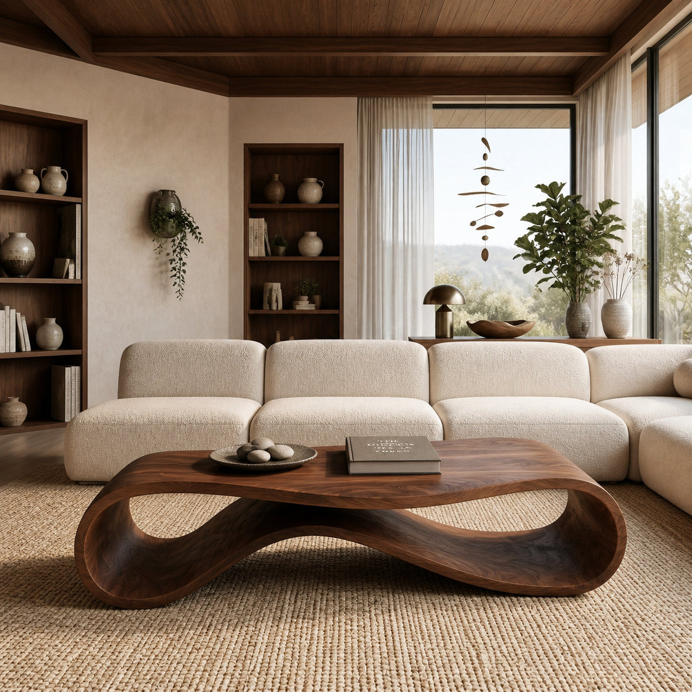 Sculptural Coffee Table With Undulating Base For Luxury Living Room - product view 7