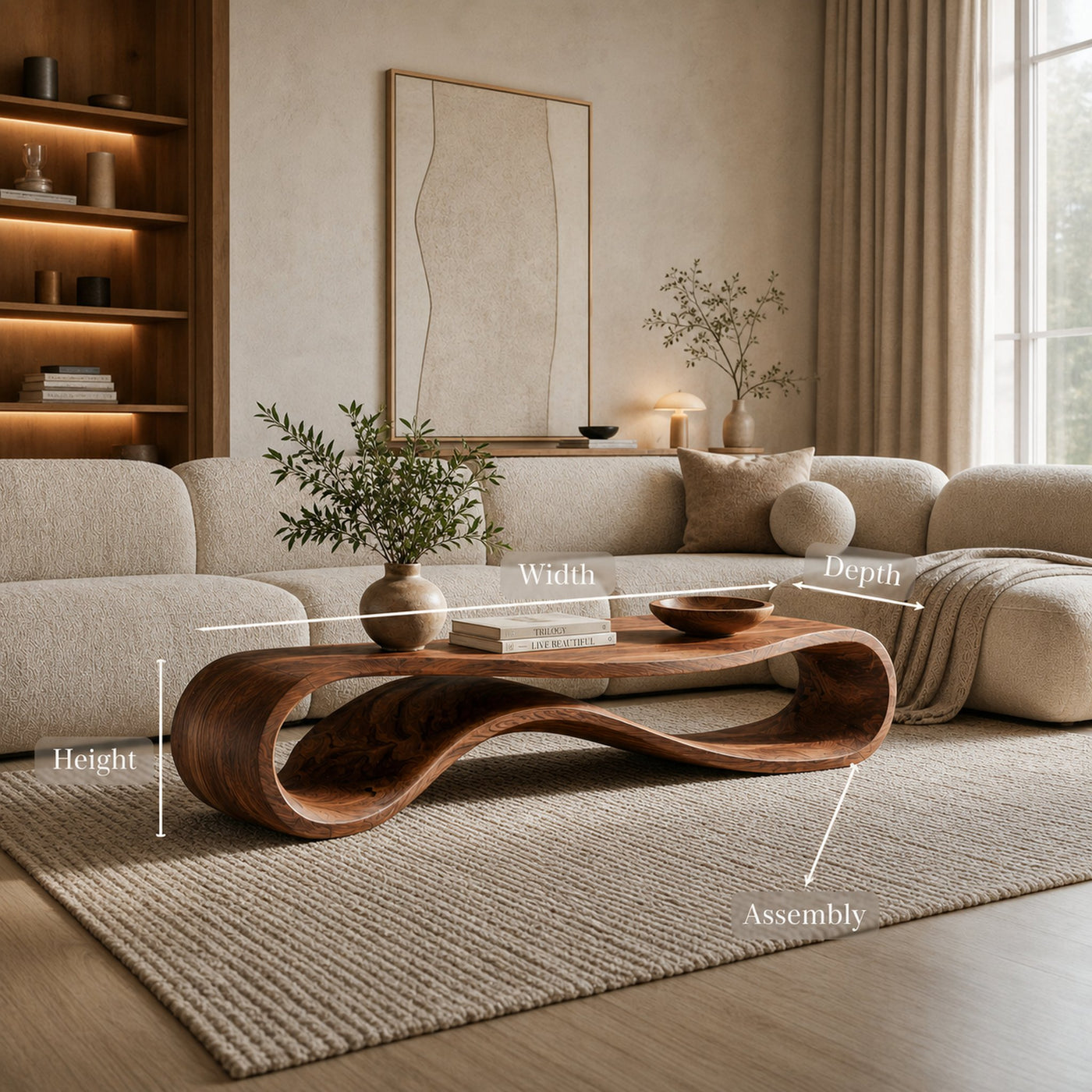 Sculptural Coffee Table With Undulating Base For Luxury Living Room - product view 8