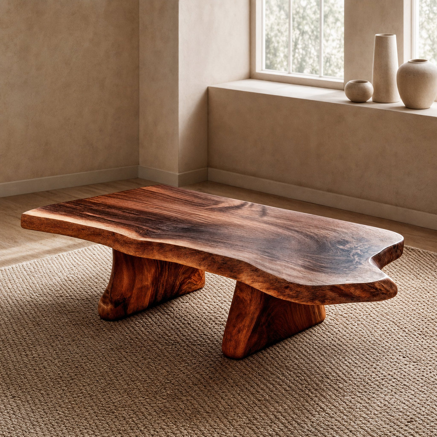 Sculptural Curved Coffee Table Solid Wood Minimal Flow Design Living Room
