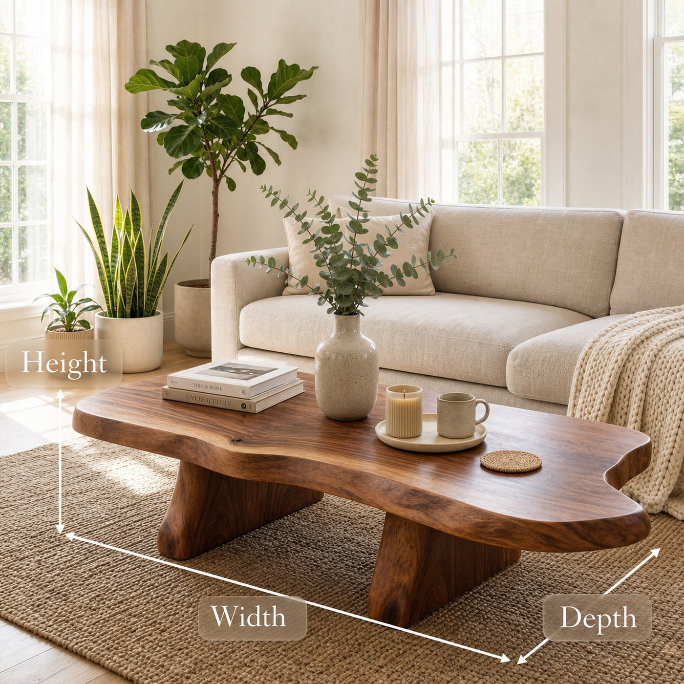Sculptural Curved Coffee Table Solid Wood Minimal Flow Design Living Room - product view 6