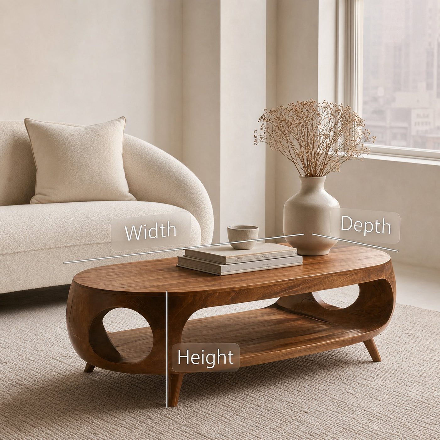Sculptural Oval Coffee Table With Shelf For Living Room - product view 6