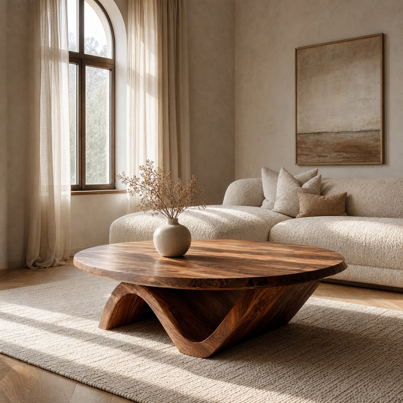 Sculptural Round Coffee Table With Curved Base For Home Decor - product view 6