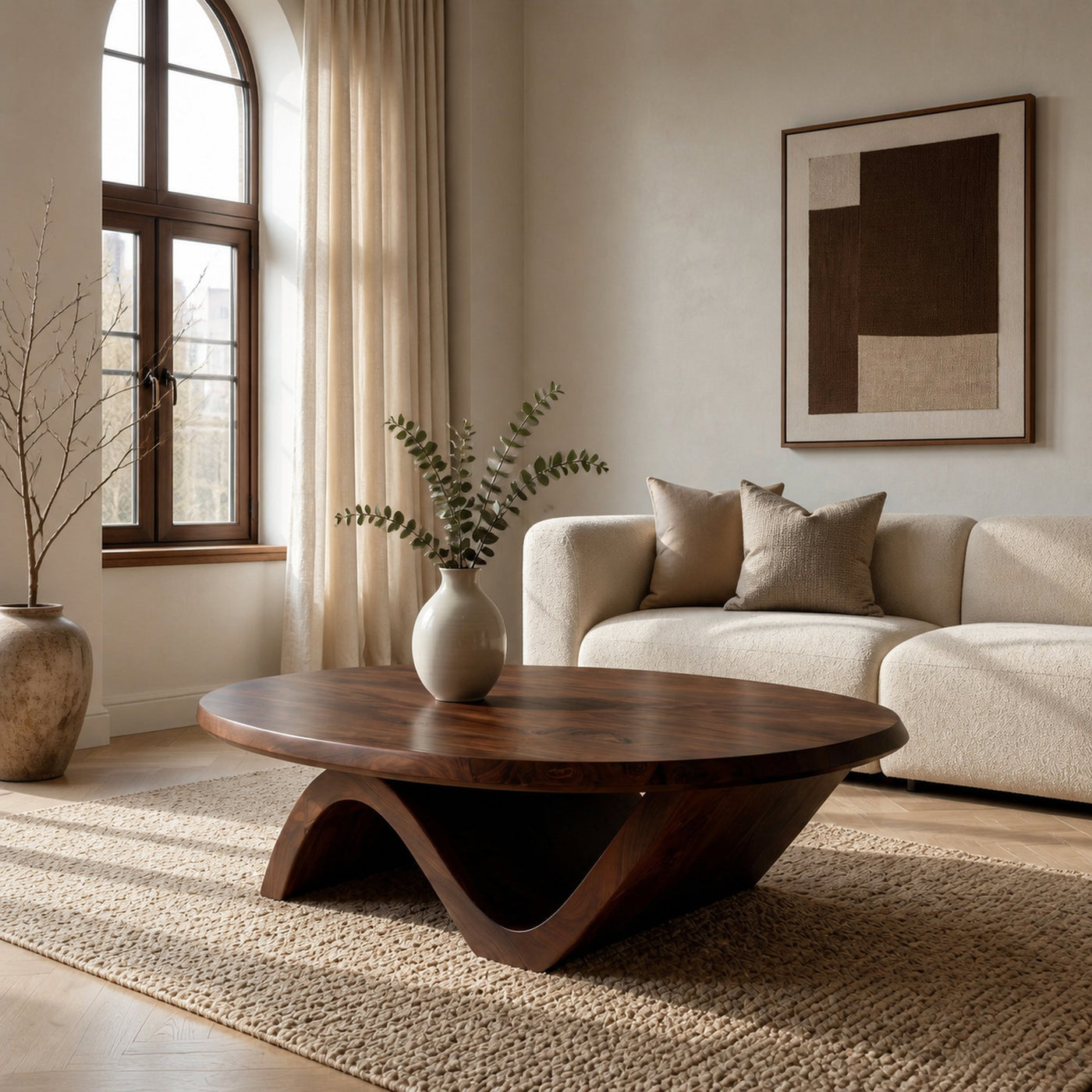 Sculptural Round Coffee Table With Curved Base For Home Decor - product view 7