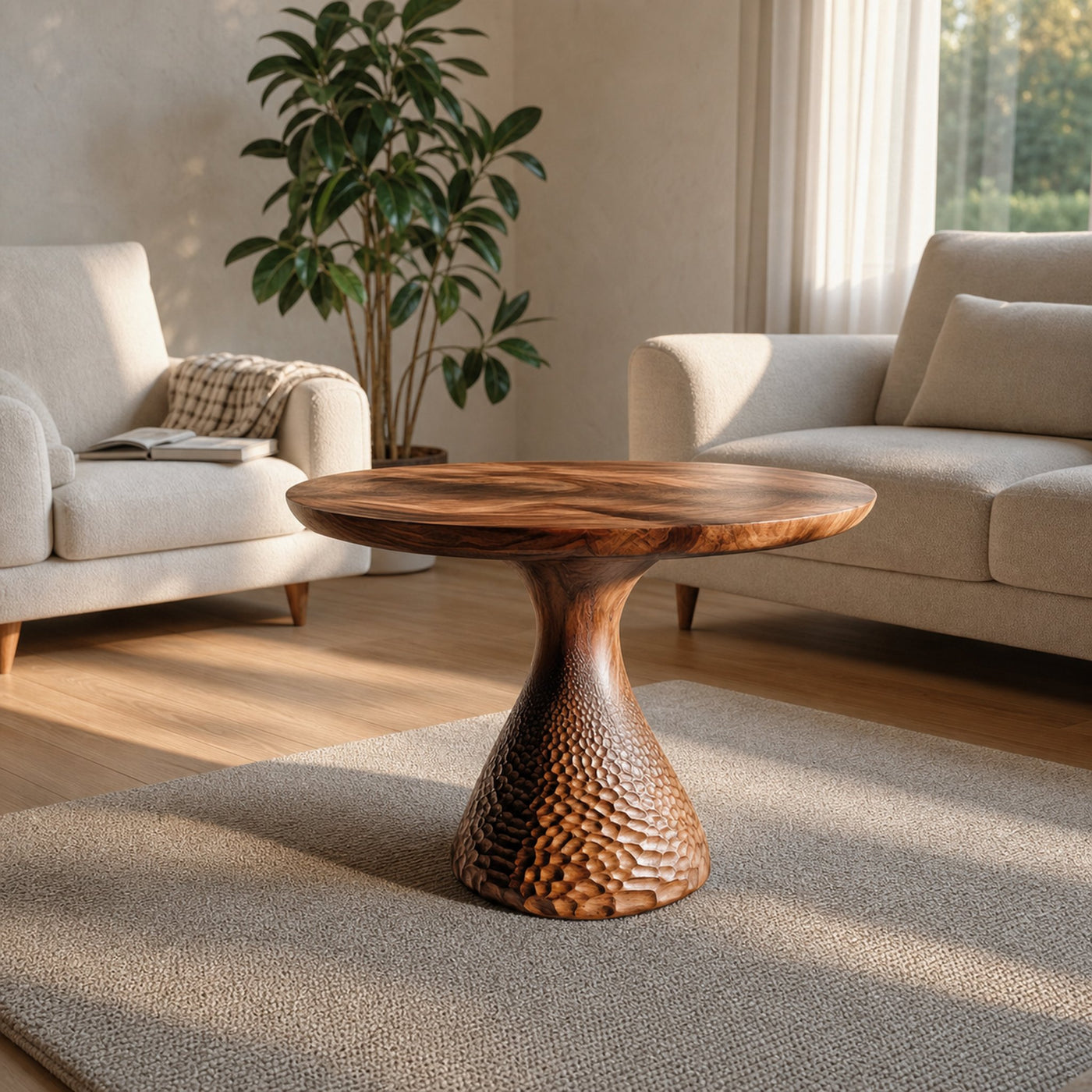 Sculptural Solid Wood Coffee Table Living Room