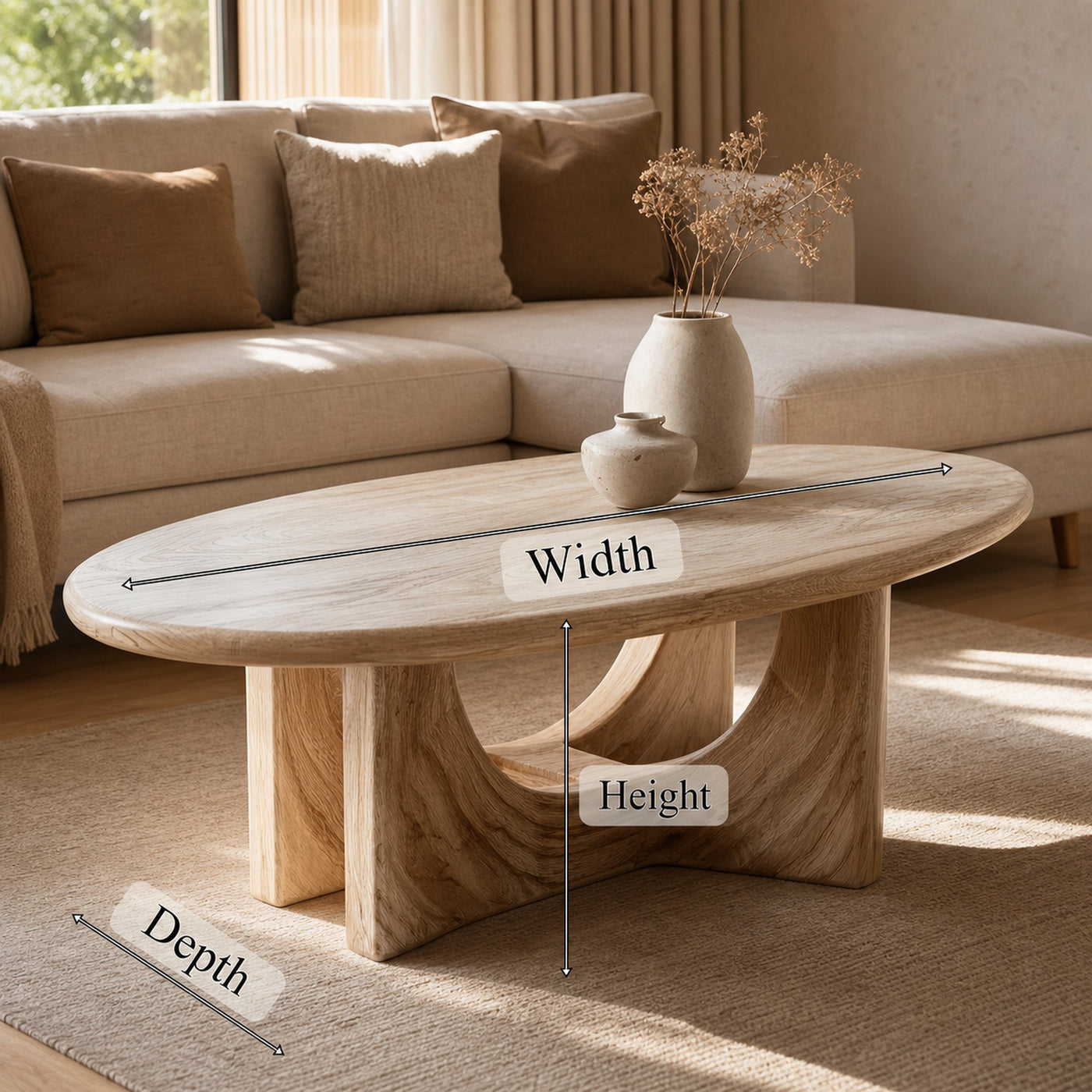 Serene Sculptural Solid Wood Coffee Table Flowing Base Natural Harmony Modern Living Room Interior - product view 6
