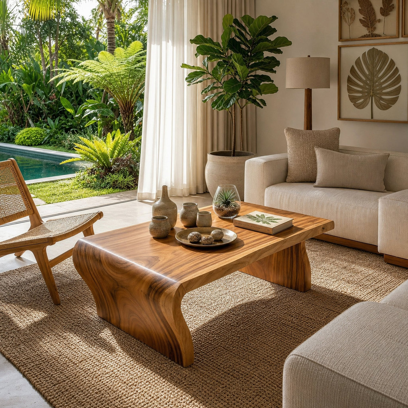 Tropical Rectangular Coffee Table For Villa Lounge