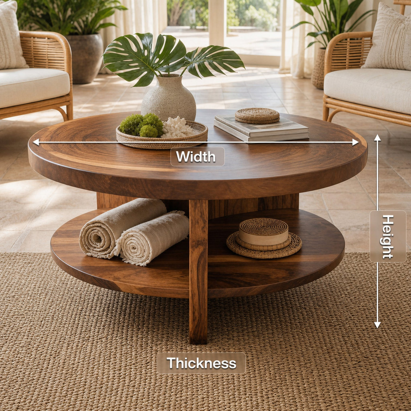 Tropical Round Coffee Table With Shelf For Coastal Living Room And Lounge - product view 8