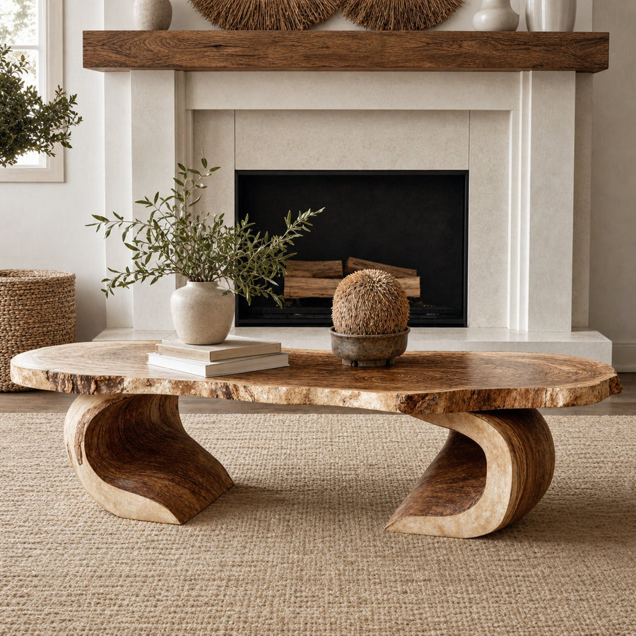 Vintage Natural Wood Coffee Table Cozy Living Room