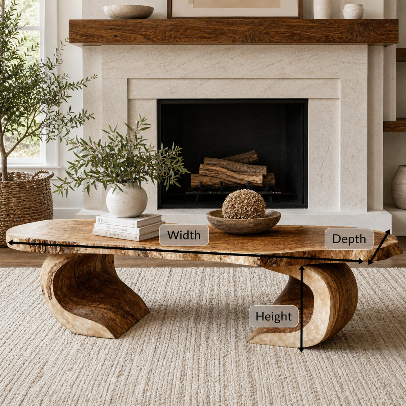 Vintage Natural Wood Coffee Table Cozy Living Room - product view 6