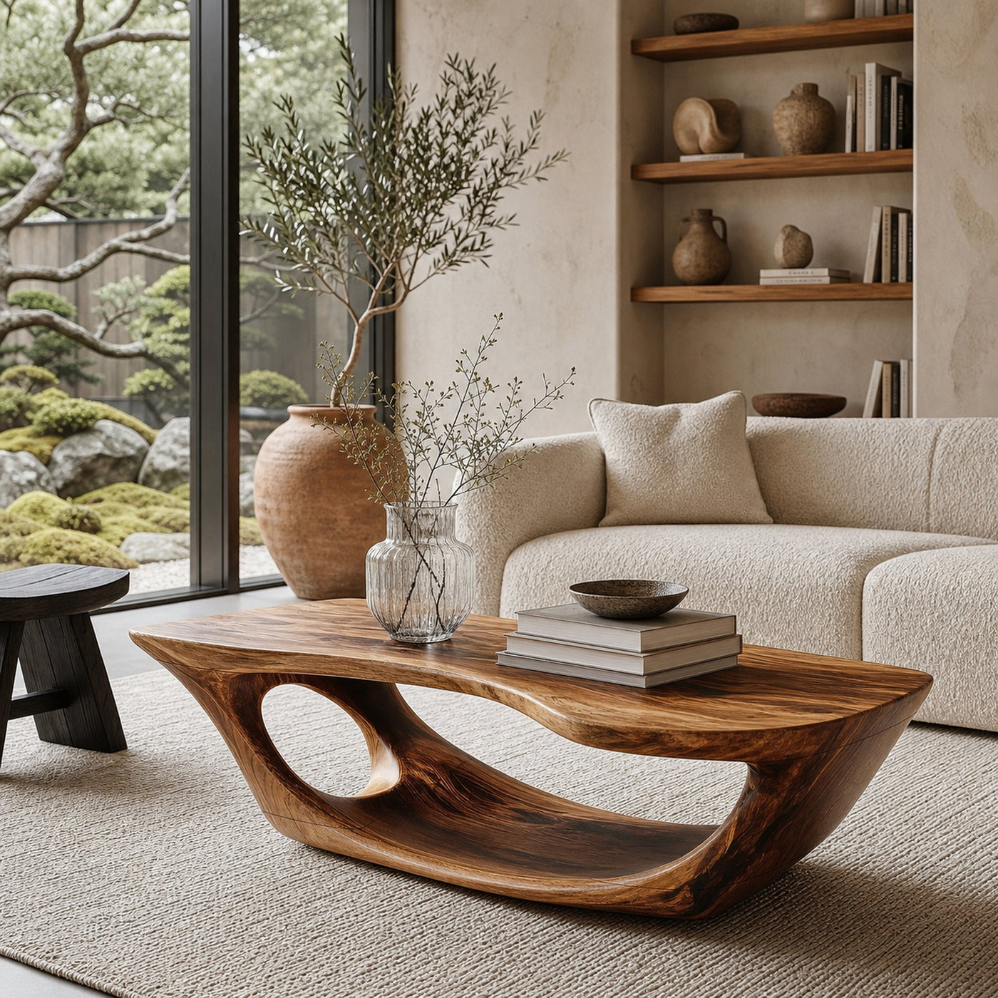 Wabi Sabi Coffee Table With Handcrafted Organic Wood Form For Living Room