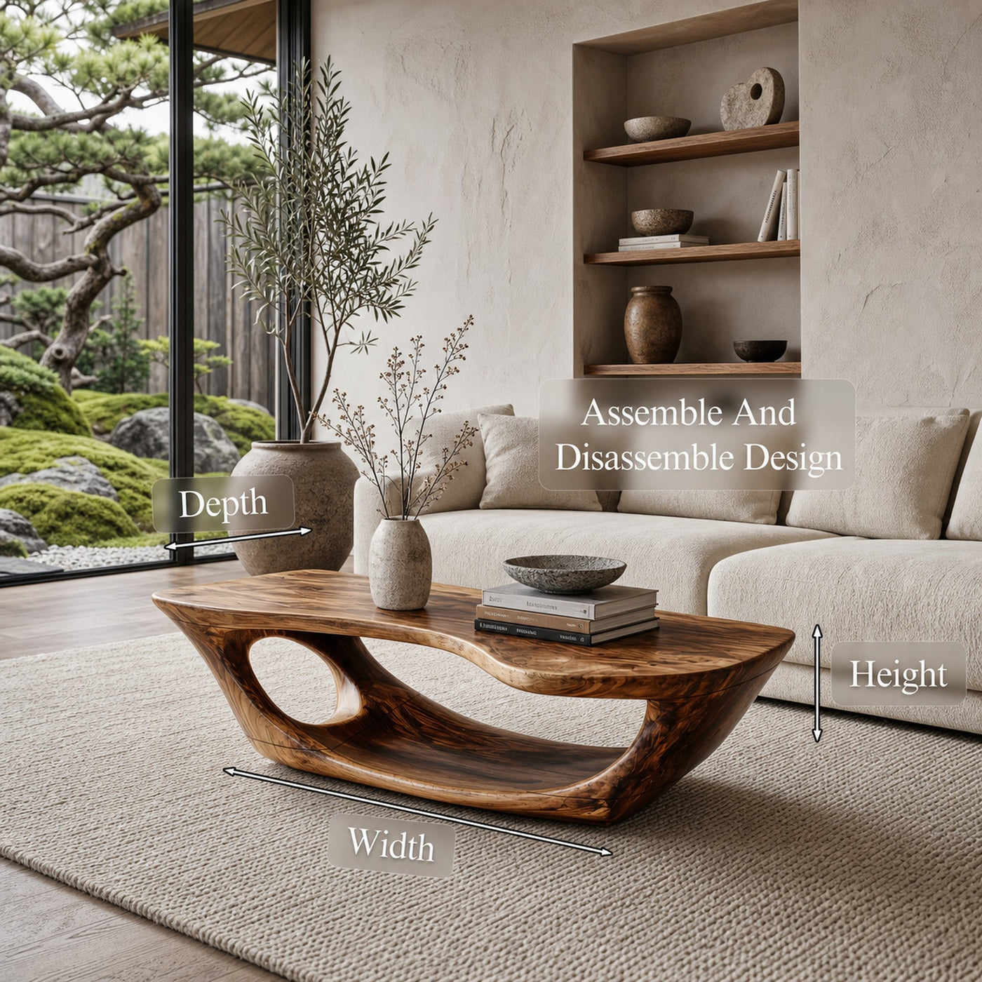 Wabi Sabi Coffee Table With Handcrafted Organic Wood Form For Living Room - product view 8
