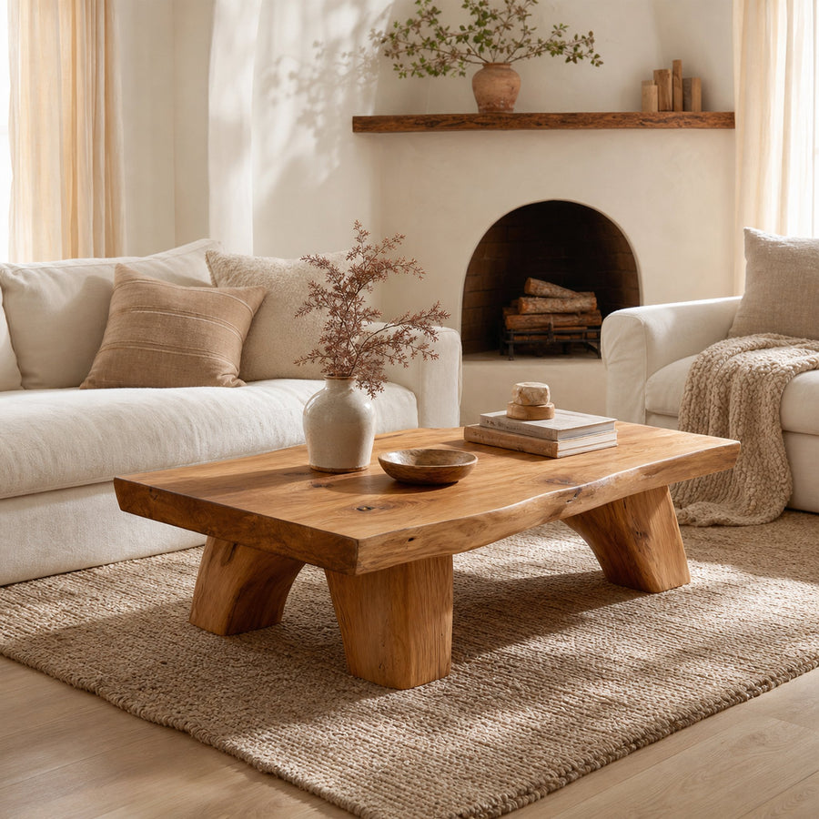 Warm Organic Solid Wood Coffee Table Modern Cozy Living Room Interior