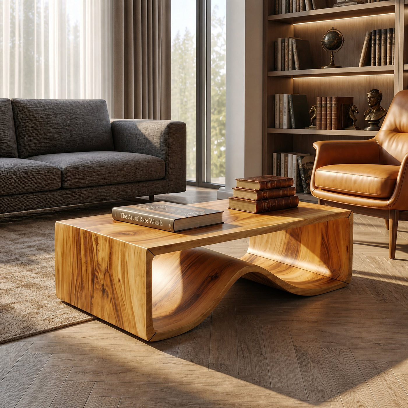 Wave Wood Coffee Table For Library Lounge