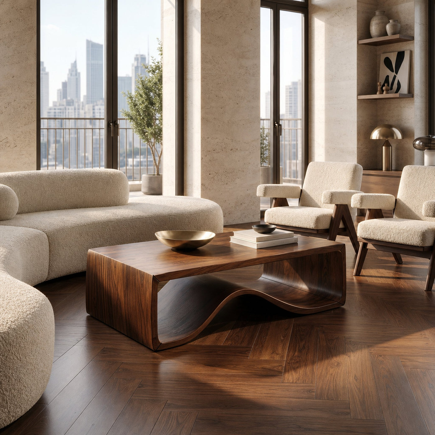 Wave Wood Coffee Table For Library Lounge - product view 6