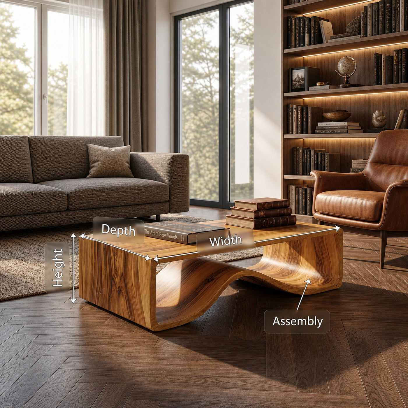 Wave Wood Coffee Table For Library Lounge - product view 8