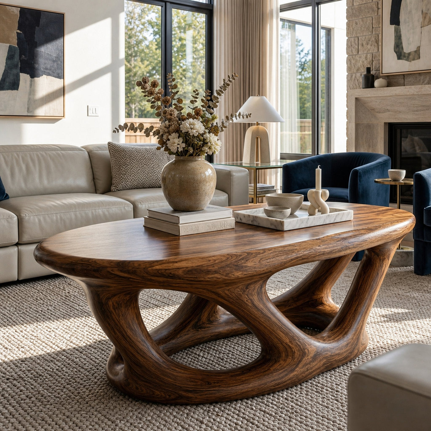 Wooden Coffee Table With Architectural Open Base For Luxury Interior