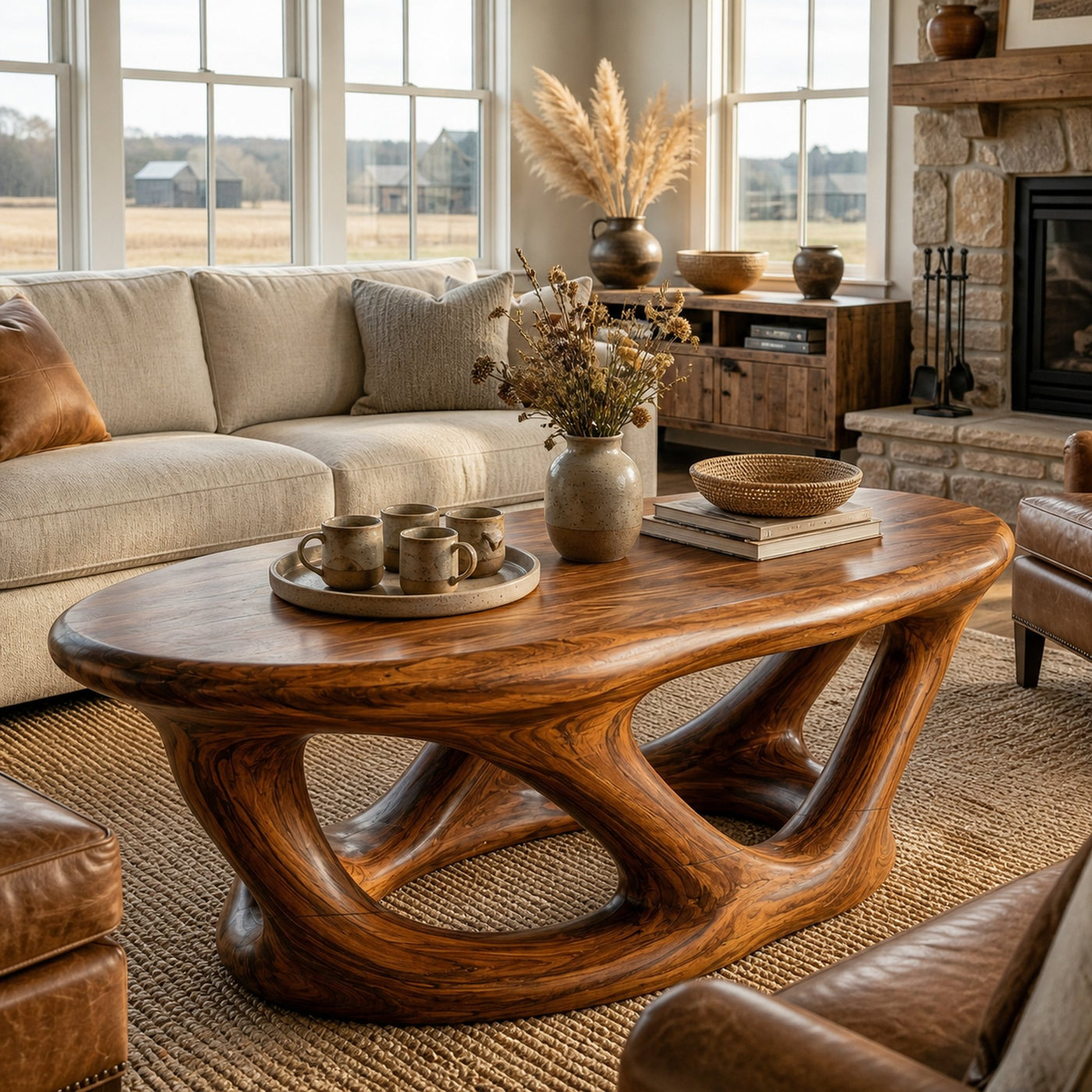 Wooden Coffee Table With Architectural Open Base For Luxury Interior - product view 6