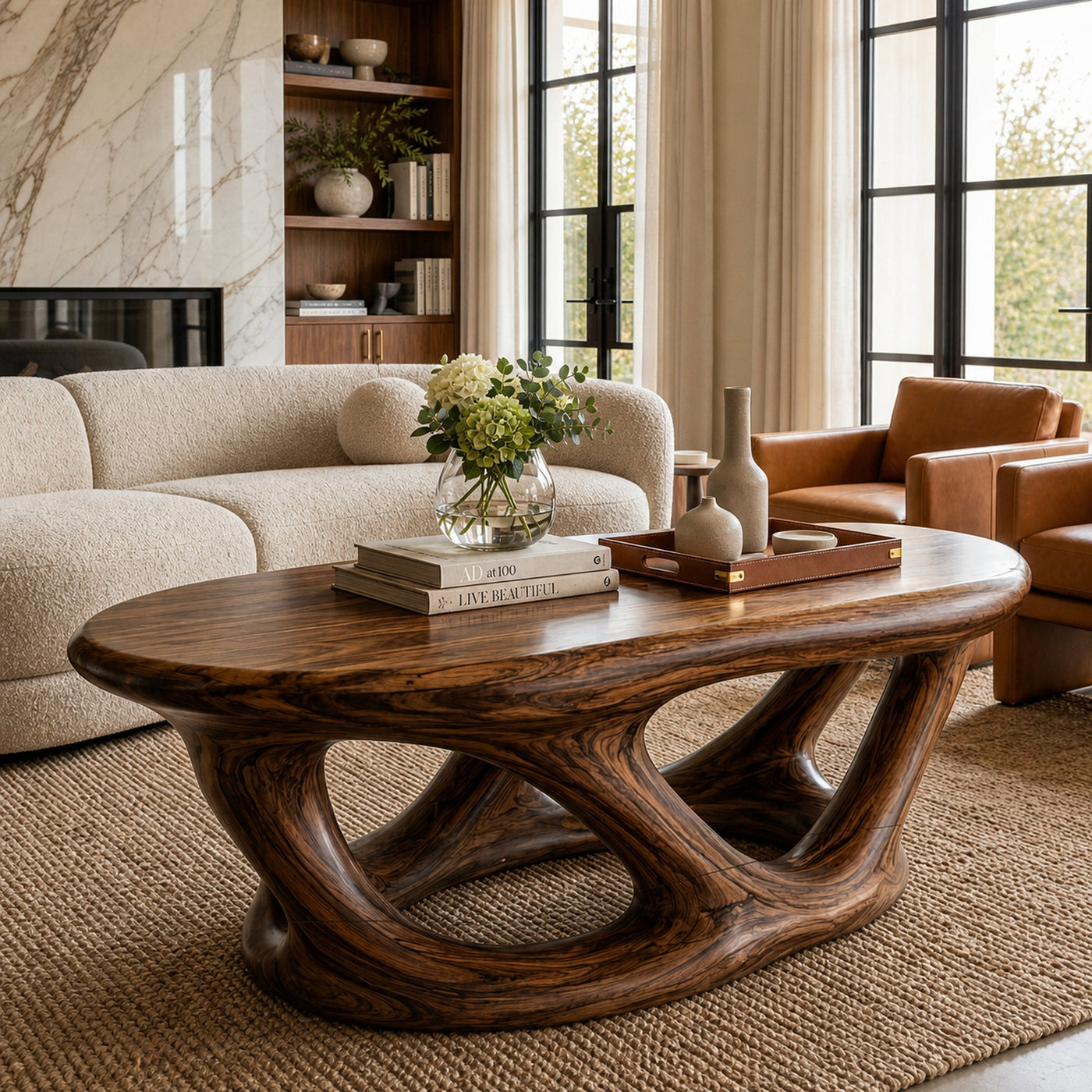 Wooden Coffee Table With Architectural Open Base For Luxury Interior - product view 7