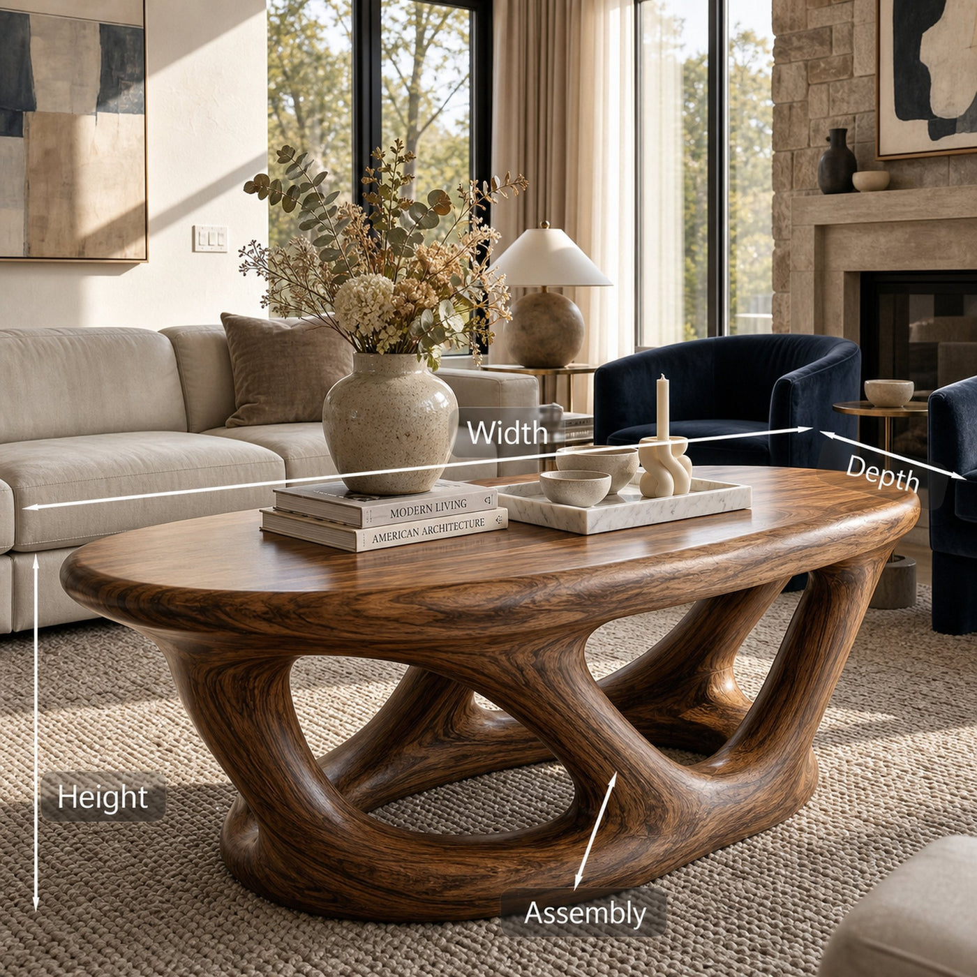 Wooden Coffee Table With Architectural Open Base For Luxury Interior - product view 8