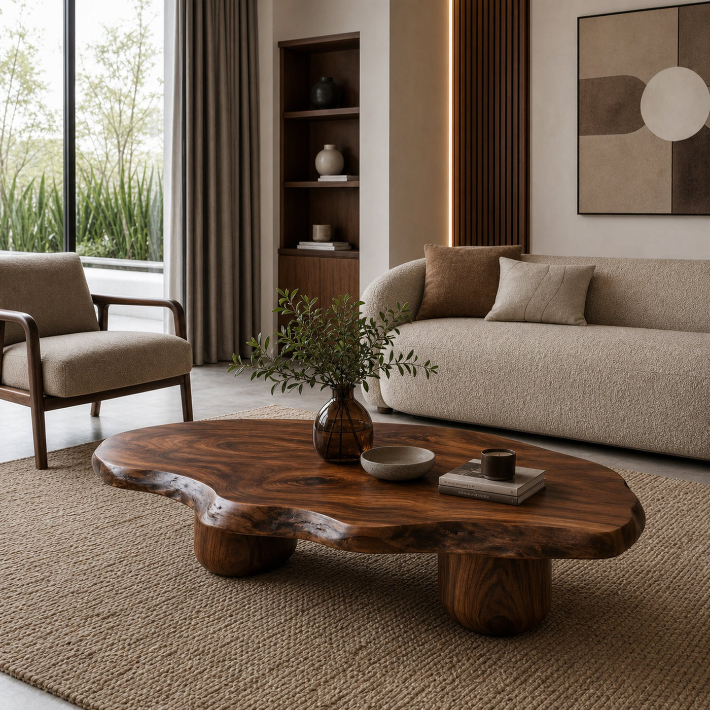 Wooden Coffee Table With Live Edge For Modern Living Room