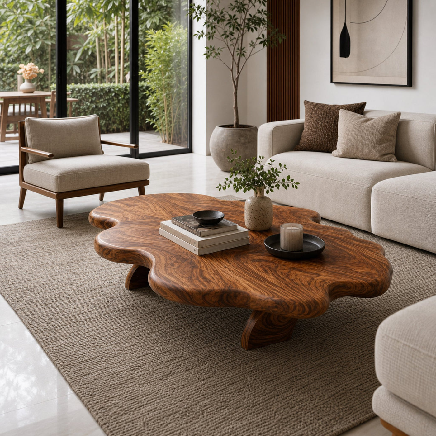 Wooden Coffee Table With Wave Tabletop For Luxury Living Room