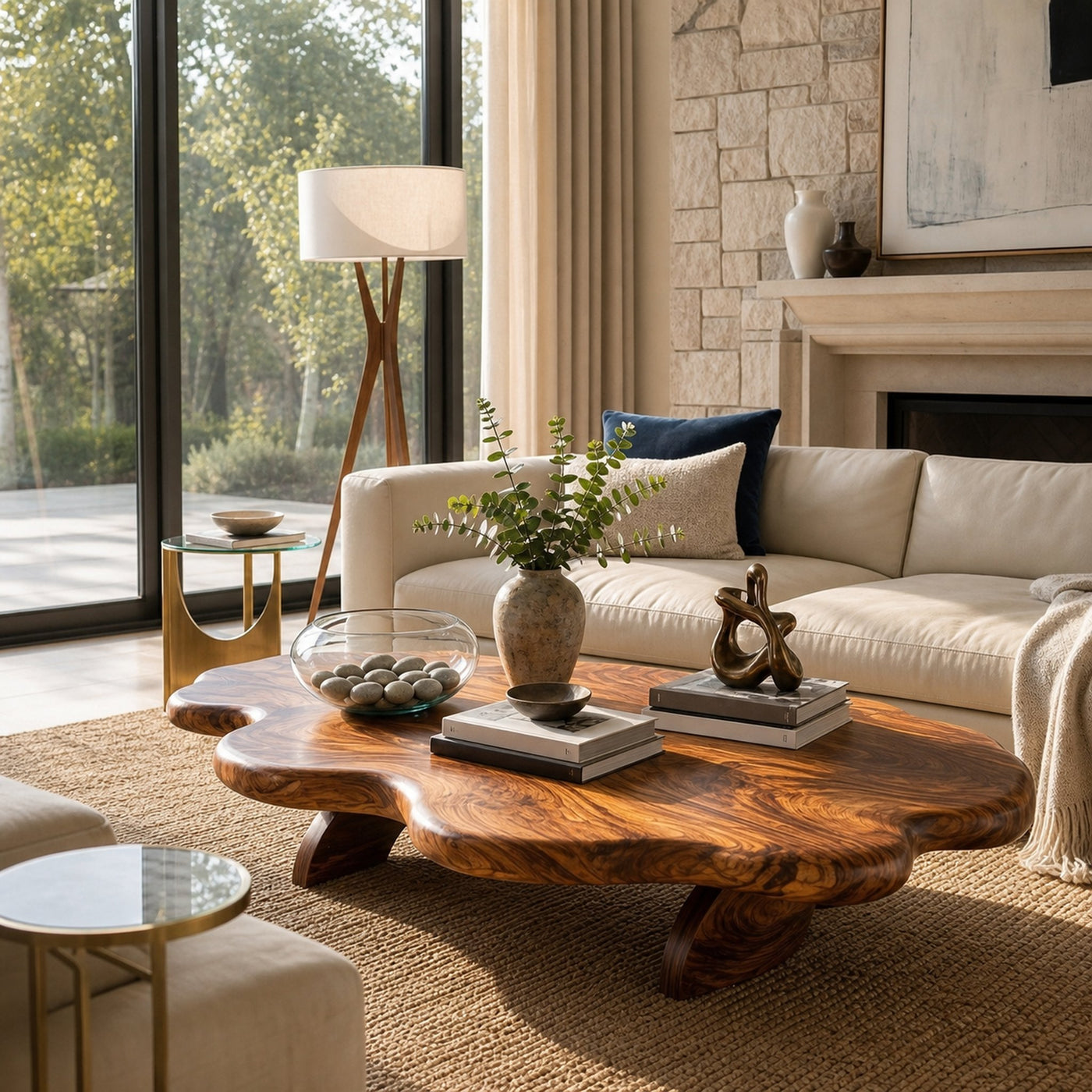 Wooden Coffee Table With Wave Tabletop For Luxury Living Room - product view 6