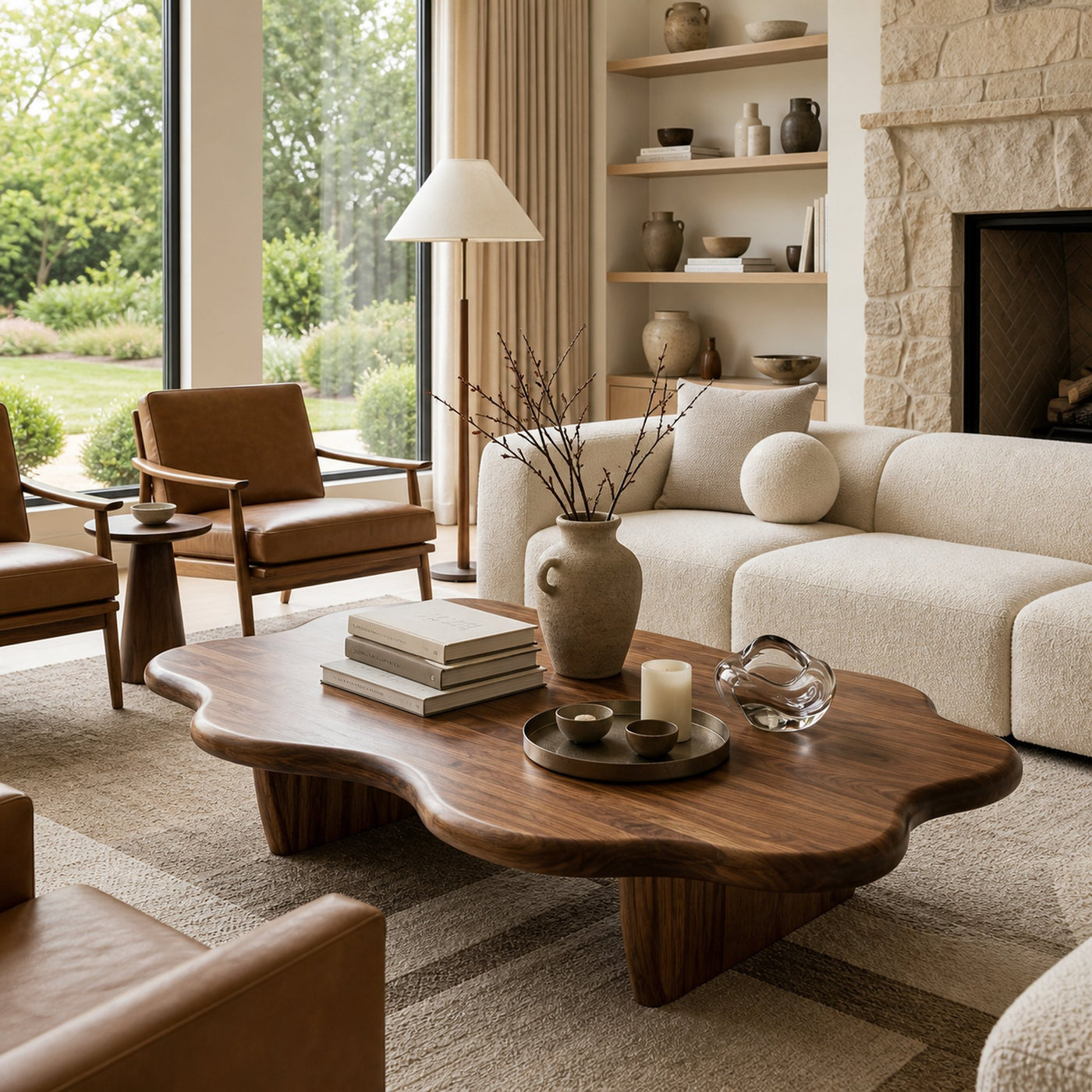 Wooden Coffee Table With Wave Tabletop For Luxury Living Room - product view 7