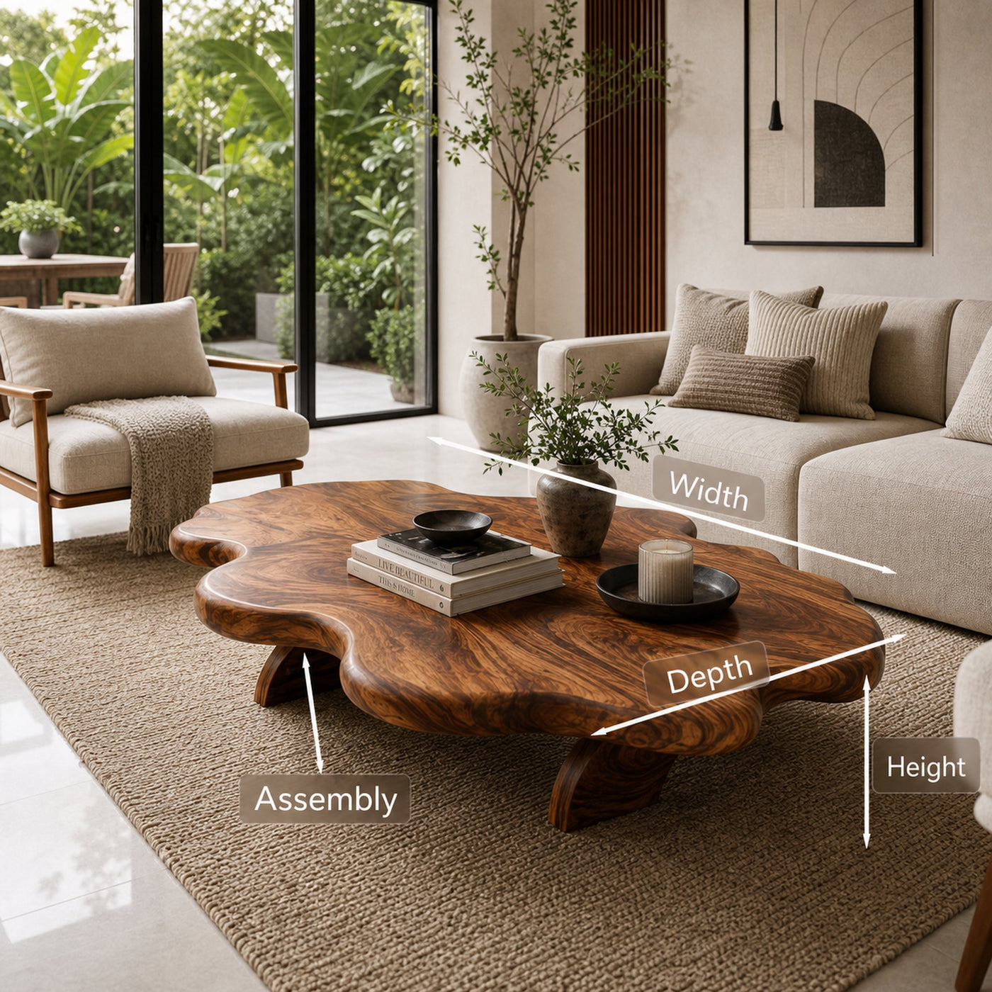 Wooden Coffee Table With Wave Tabletop For Luxury Living Room - product view 8