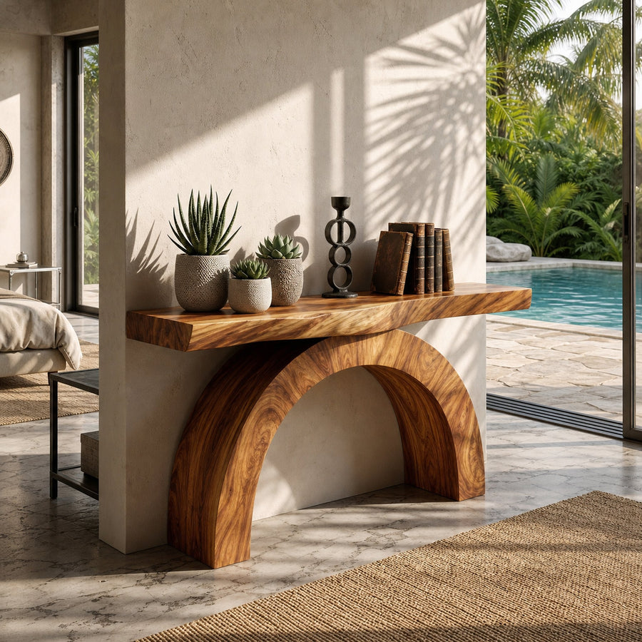 Arch Wood Entryway Table For Tropical Home Decor
