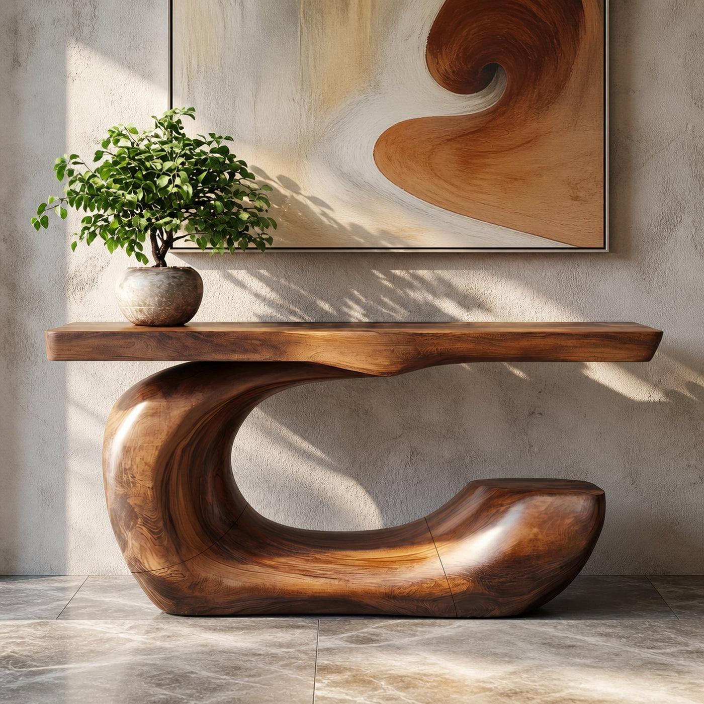 Artistic Abstract Sculptural Console Table For Entryway And Living Room Space