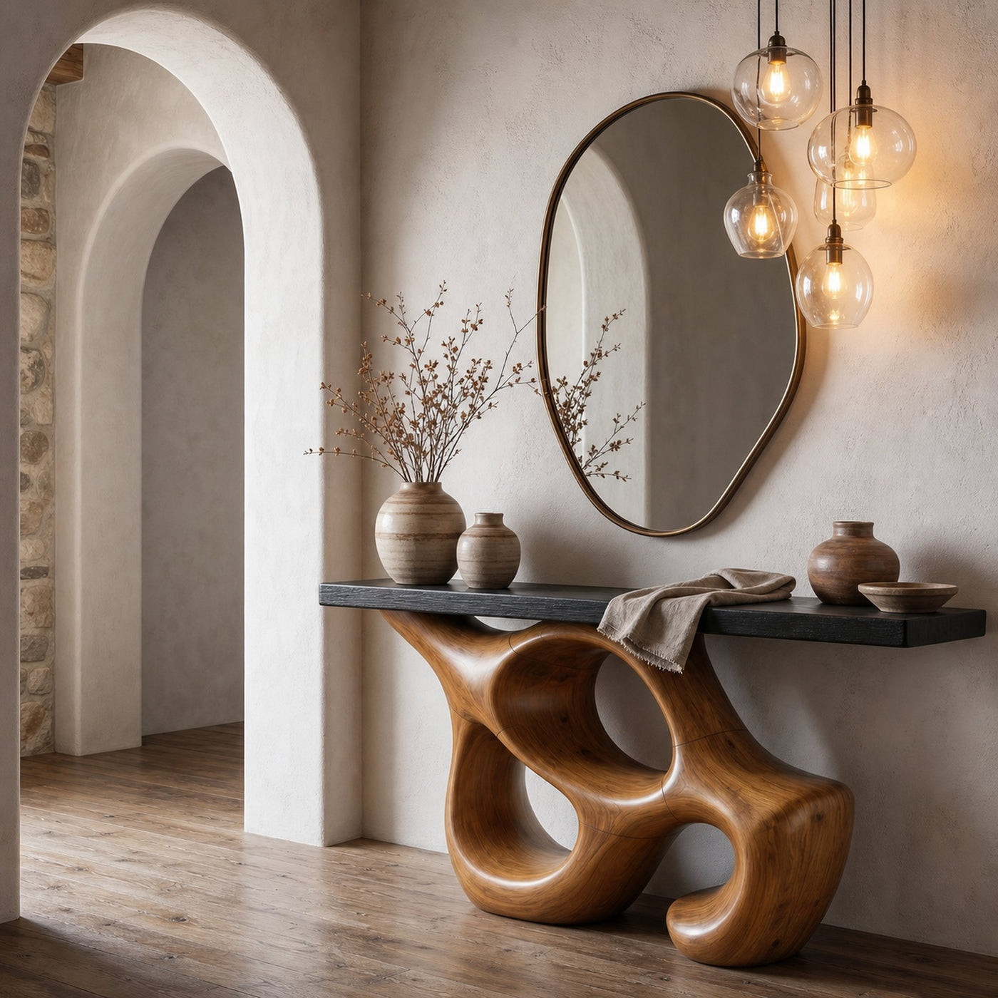 Artistic Sculptural Console Table With Abstract Hollow Wood Base For Living Room - product view 6