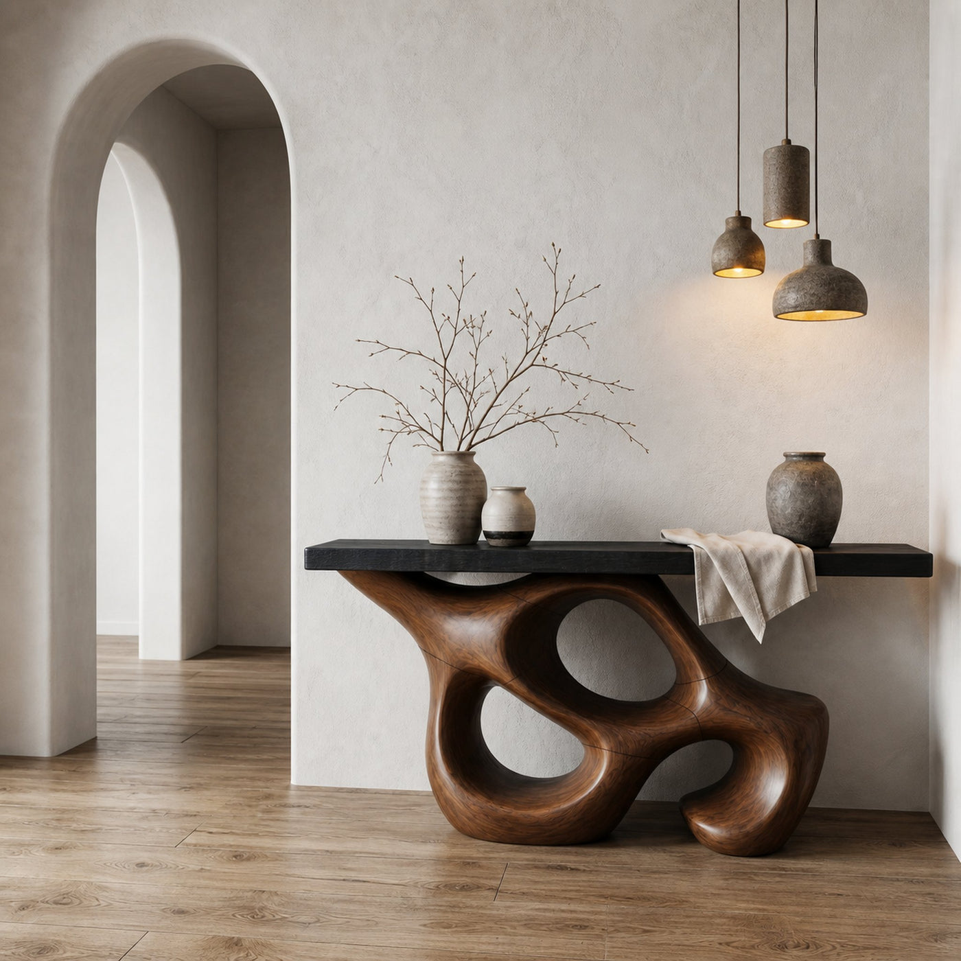 Artistic Sculptural Console Table With Abstract Hollow Wood Base For Living Room - product view 7