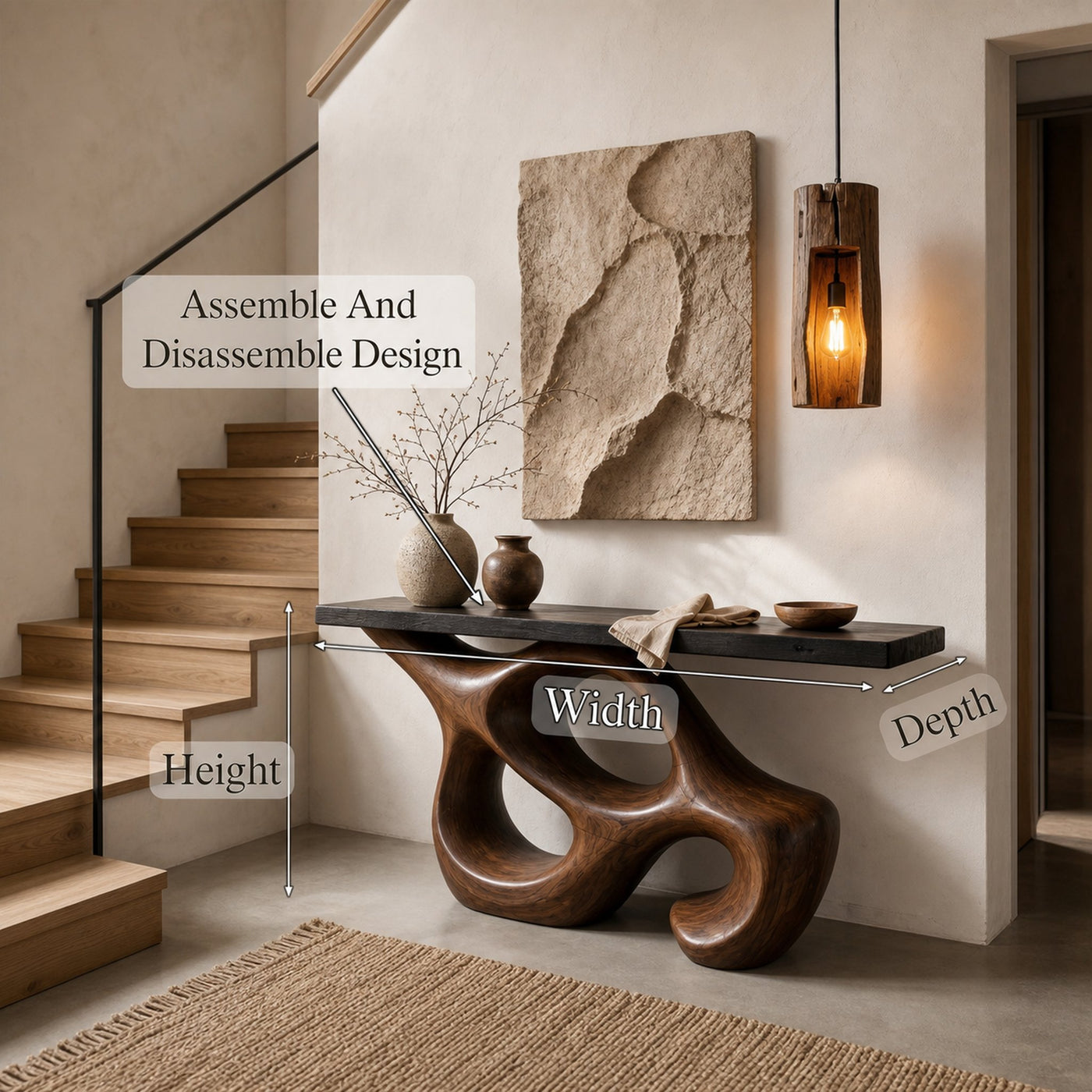 Artistic Sculptural Console Table With Abstract Hollow Wood Base For Living Room - product view 8