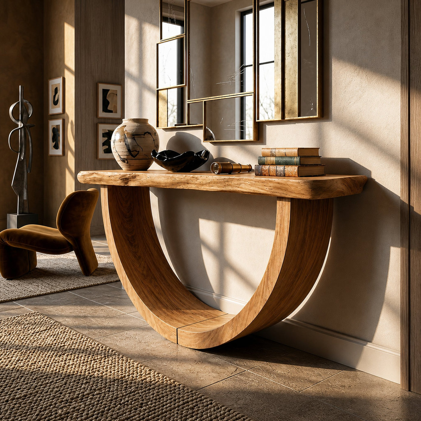 Artistic Wood Console Table For Gallery Interior