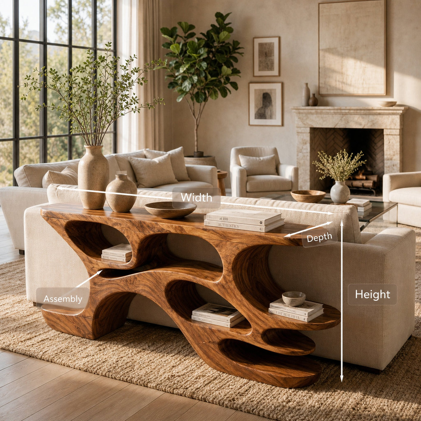Artistic Wooden Console Table With Cutout Shelves For Home Decor - product view 8