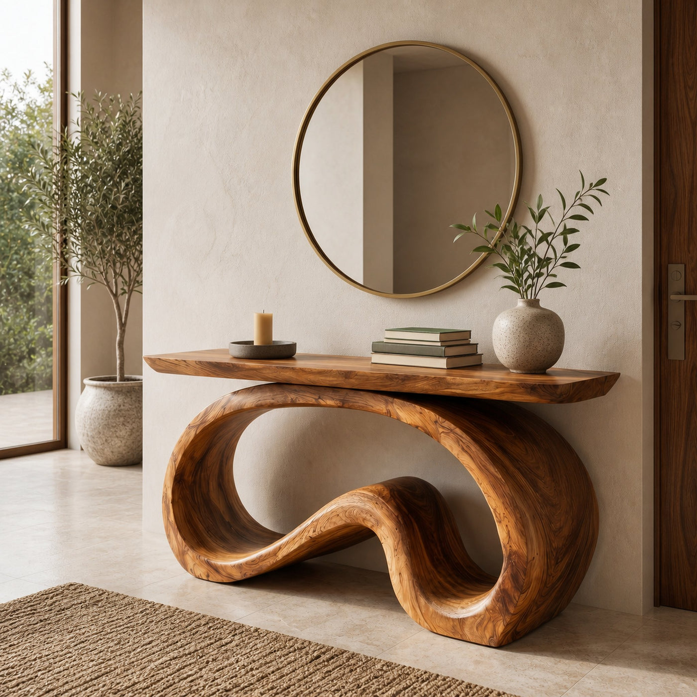 Artistic Wooden Console Table With Flowing Wood Base For Living - product view 6