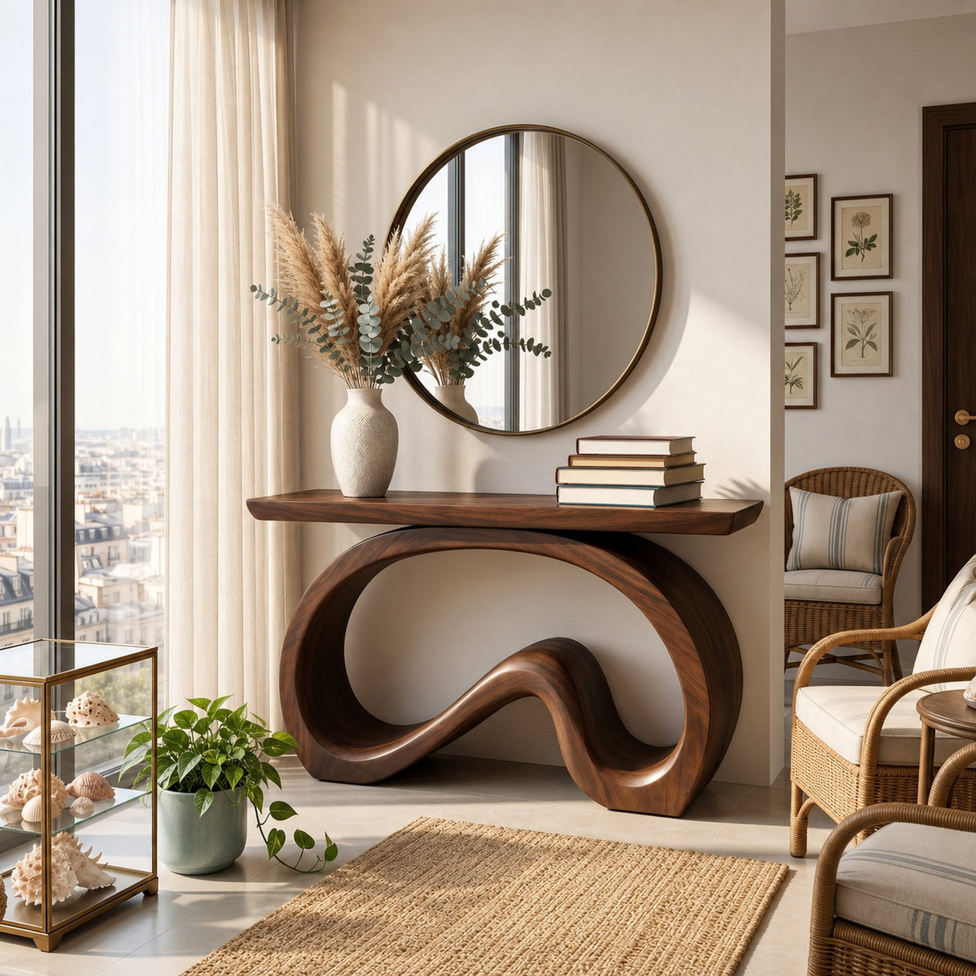 Artistic Wooden Console Table With Flowing Wood Base For Living - product view 7