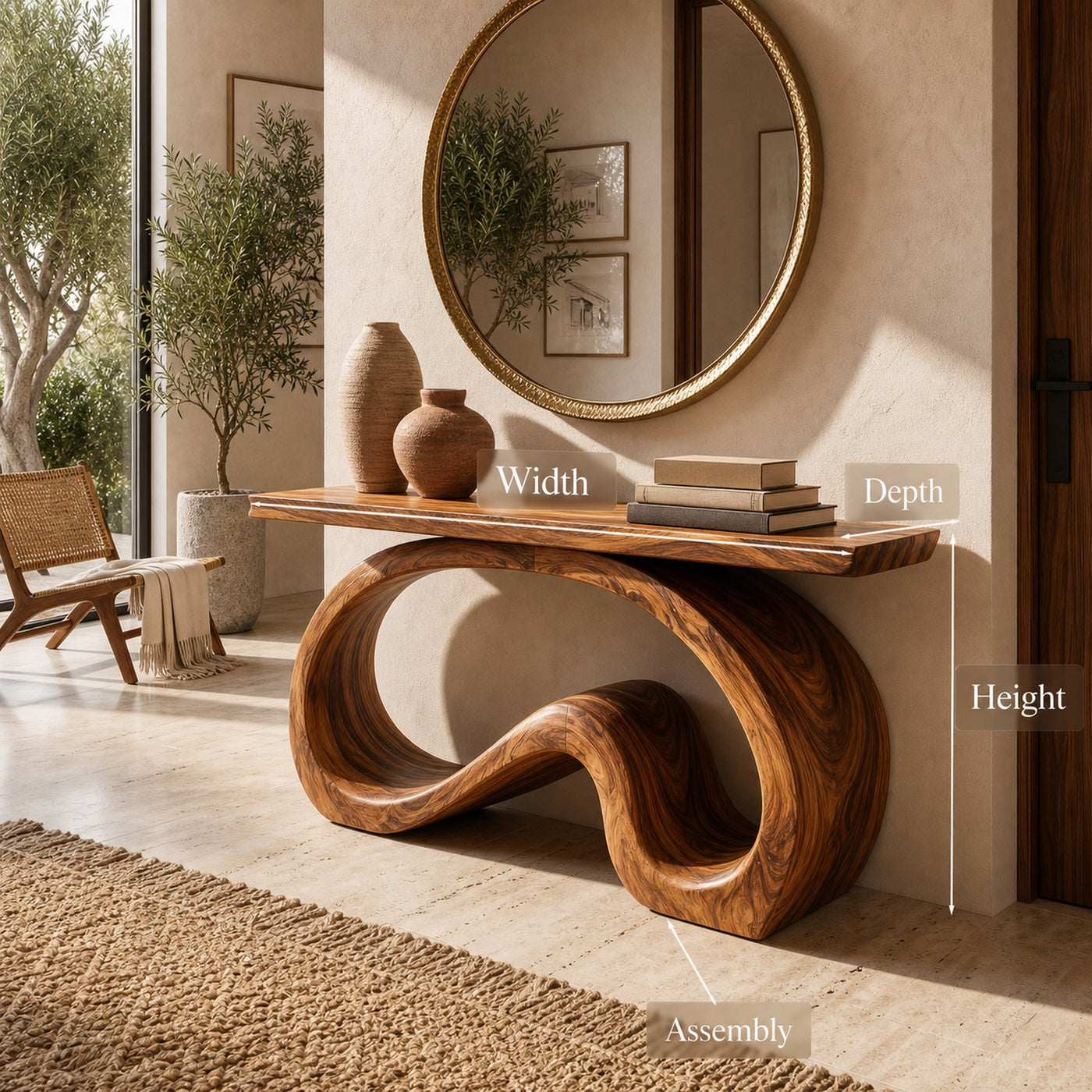 Artistic Wooden Console Table With Flowing Wood Base For Living - product view 8