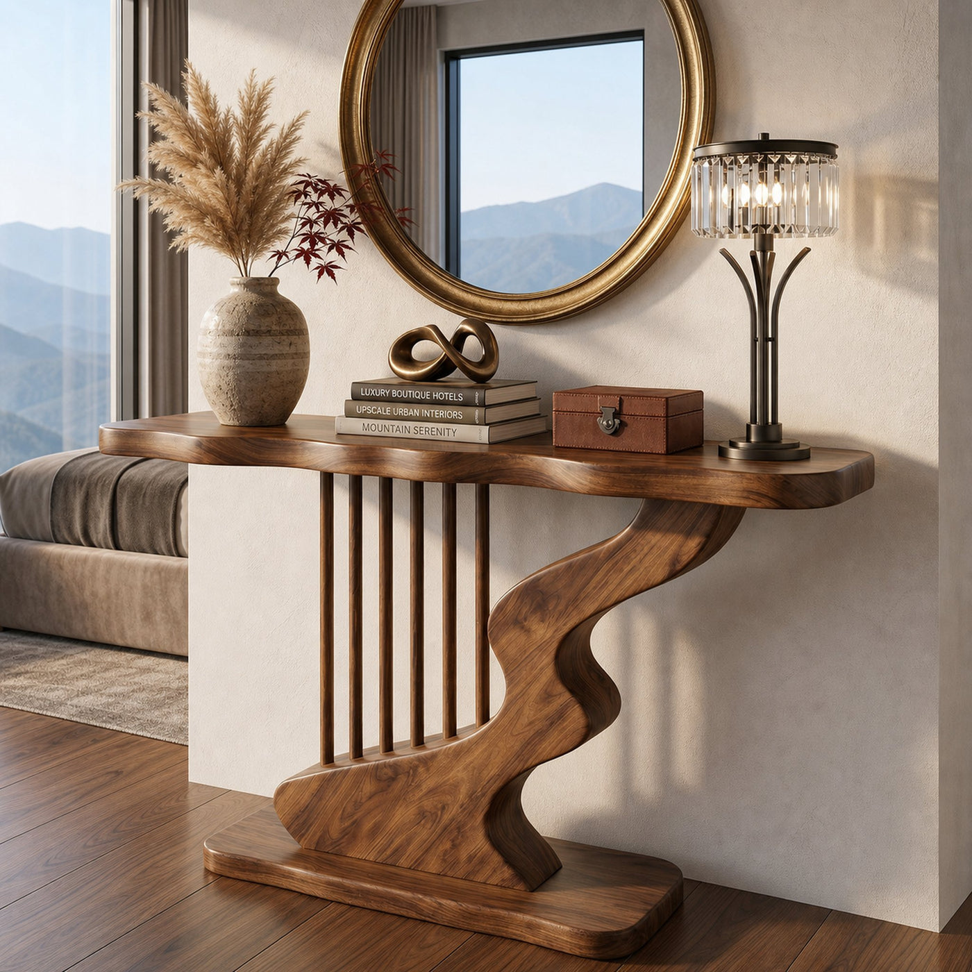 Bohemian Curved Base Console Table Cozy Entryway