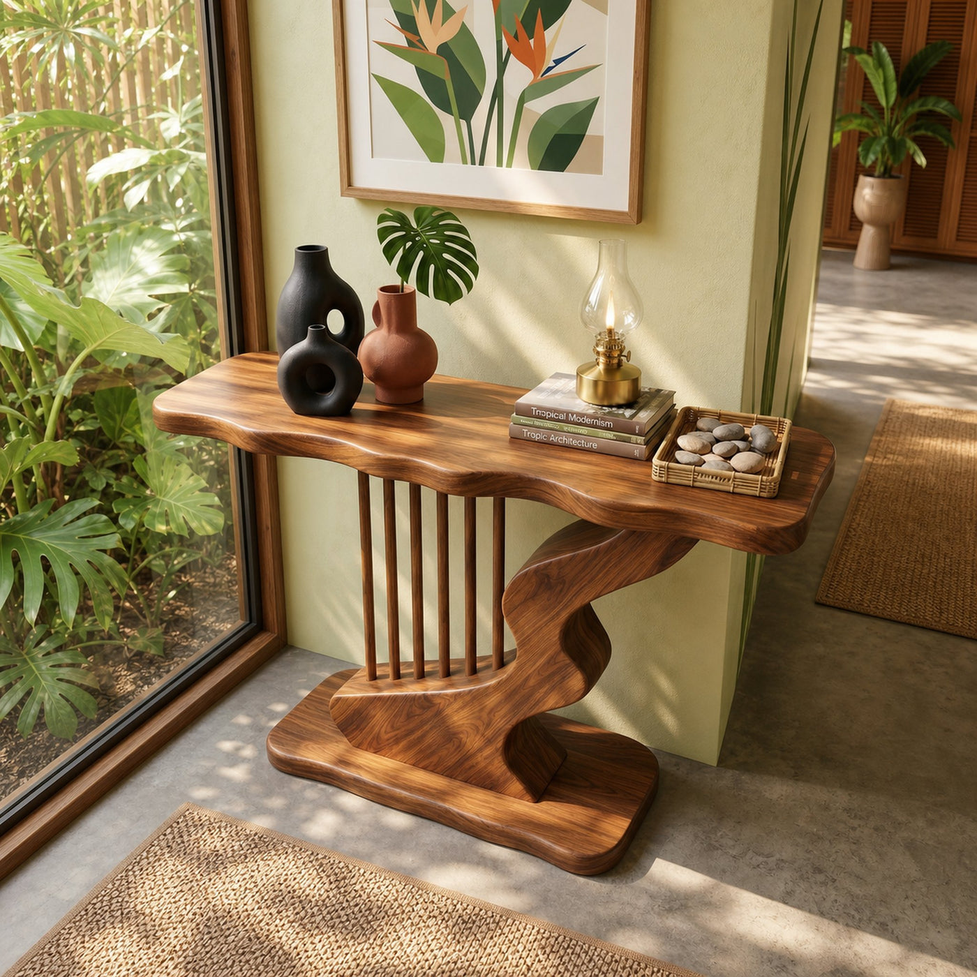 Bohemian Curved Base Console Table Cozy Entryway - product view 2