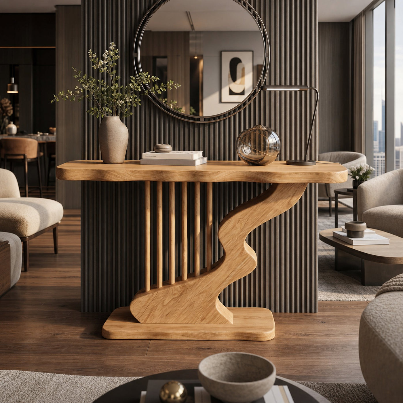 Bohemian Curved Base Console Table Cozy Entryway - product view 5