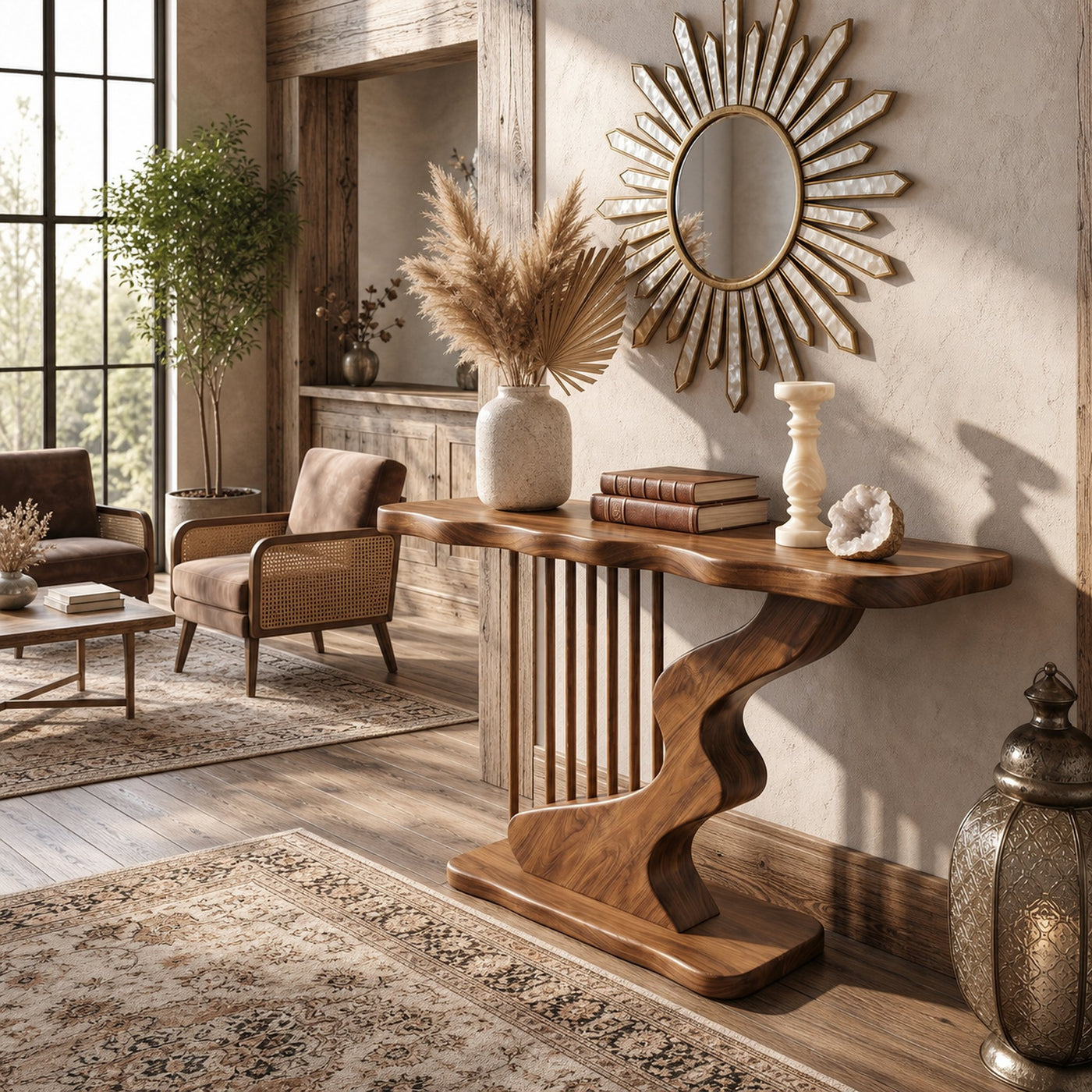 Bohemian Curved Base Console Table Cozy Entryway - product view 6