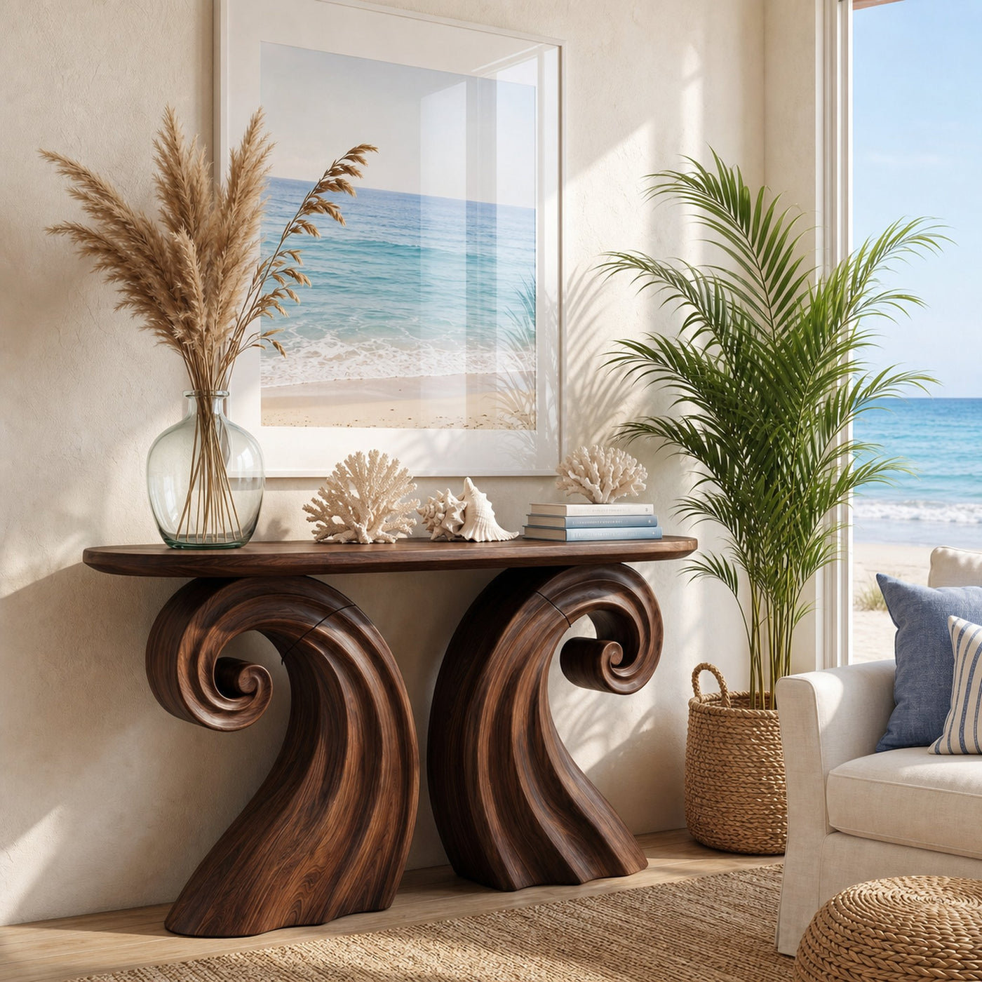 Boho Wave Console Table For Living Room Hallway