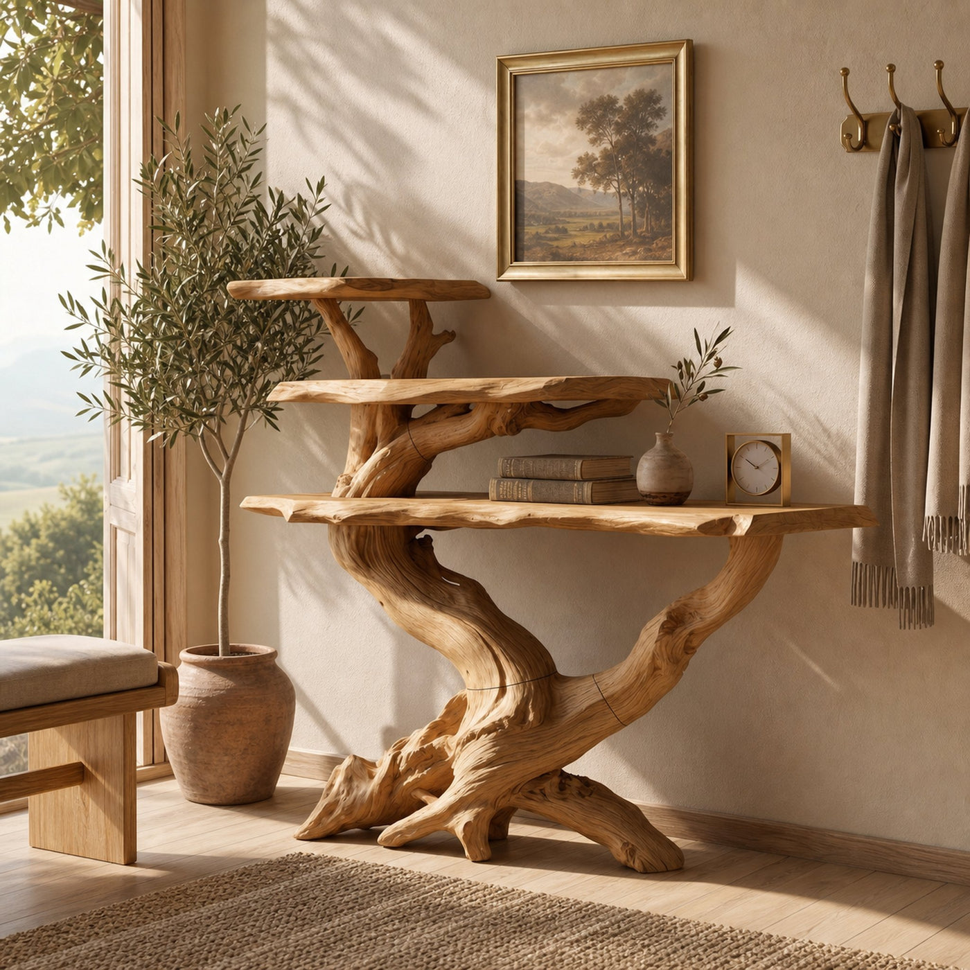 Cabin Black Driftwood Console Shelf For Stone Fireplace Room - product view 5