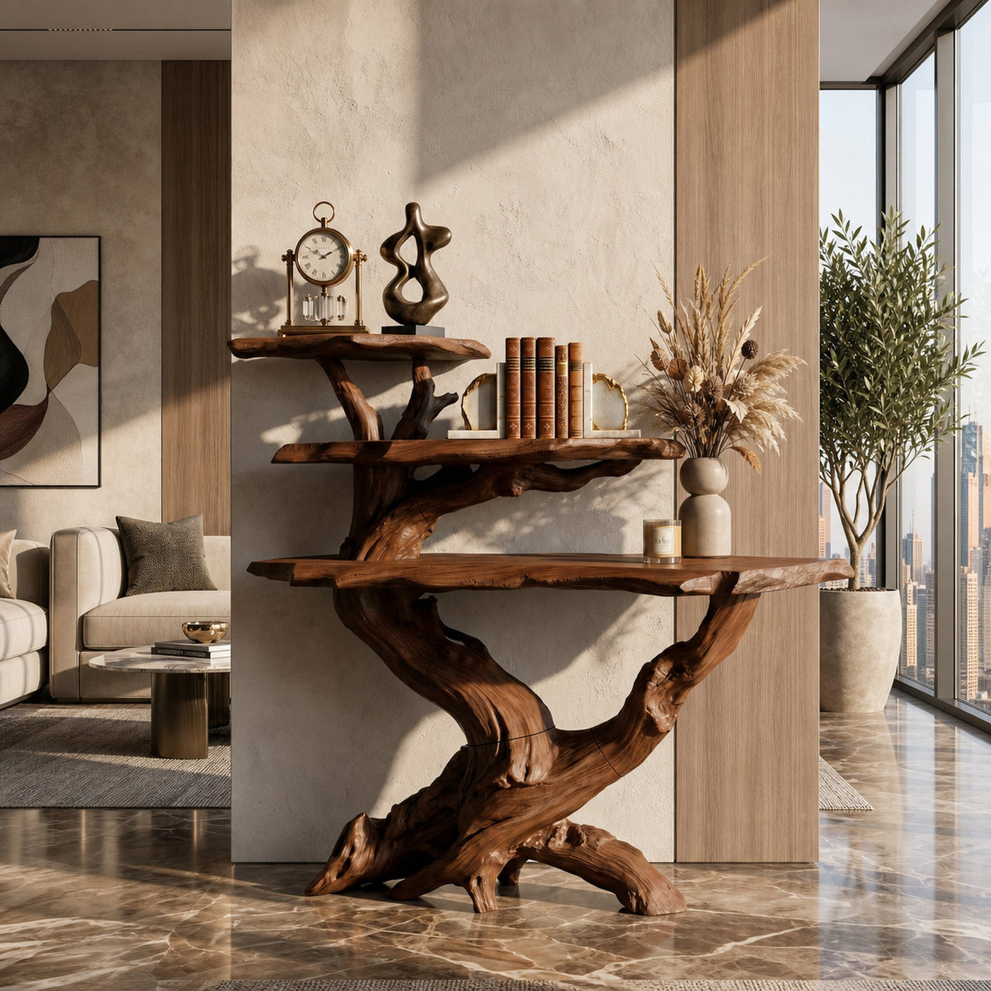 Cabin Black Driftwood Console Shelf For Stone Fireplace Room - product view 6