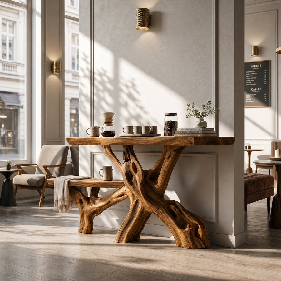 Classic Organic Wood Sofa Table For Living Room Styling