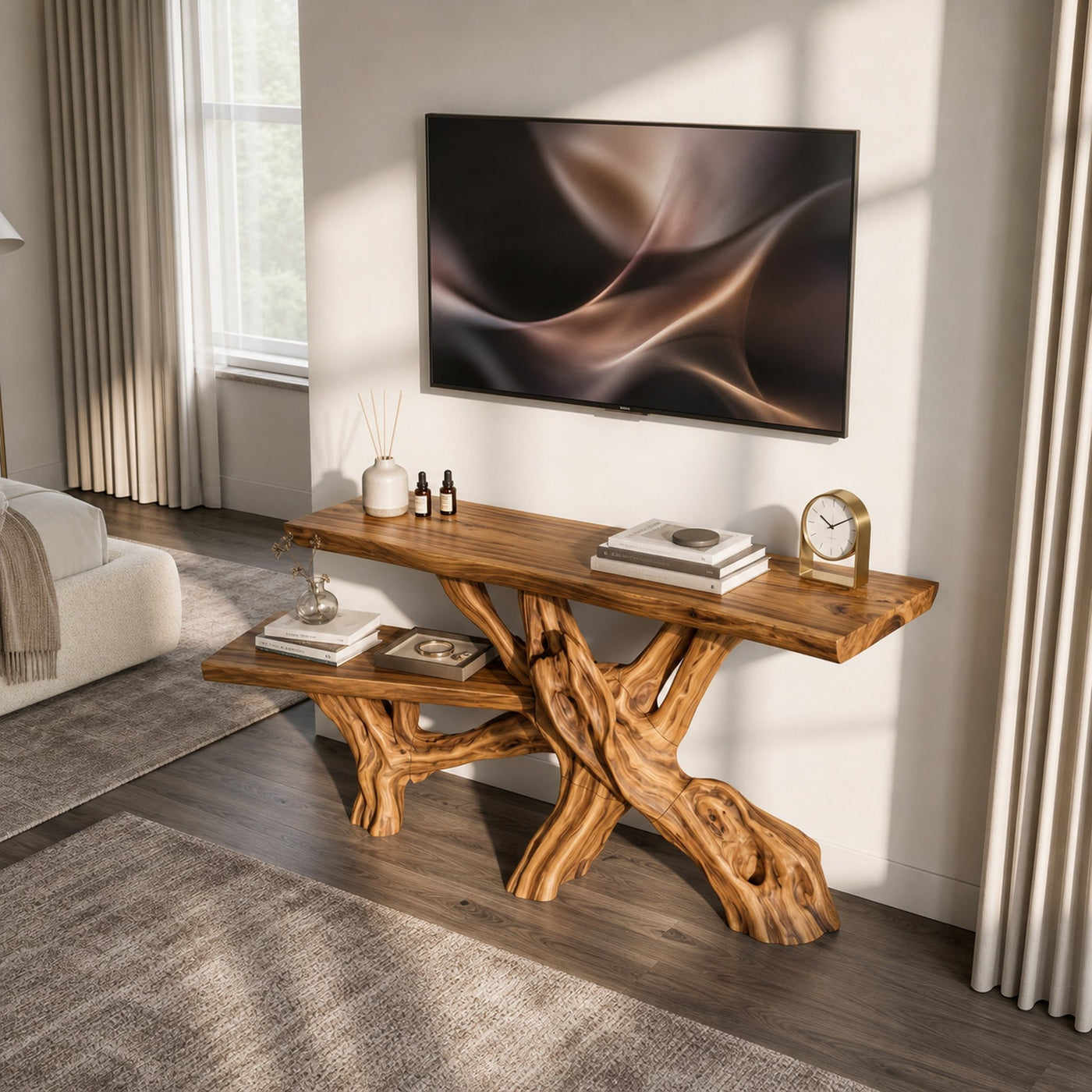 Classic Organic Wood Sofa Table For Living Room Styling - product view 2